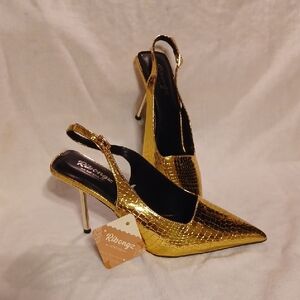 Gold Women's Slingback Heels Ribongz Women's Size 10  Gold Stone